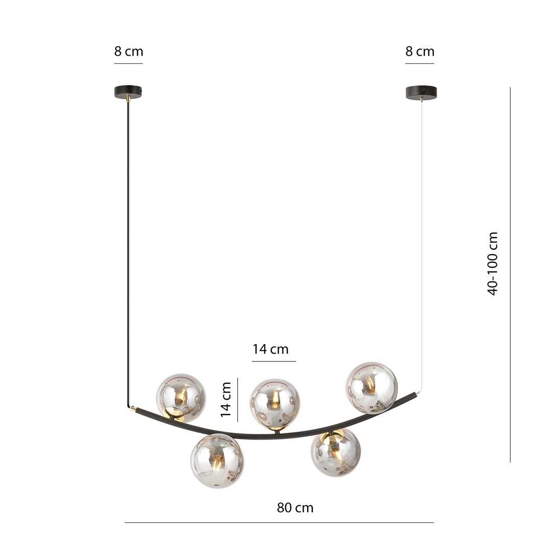 Emibig Visilica RITZ 230V 10W MAX LED E14 Čelik/ Staklo Crna/ Zlatna