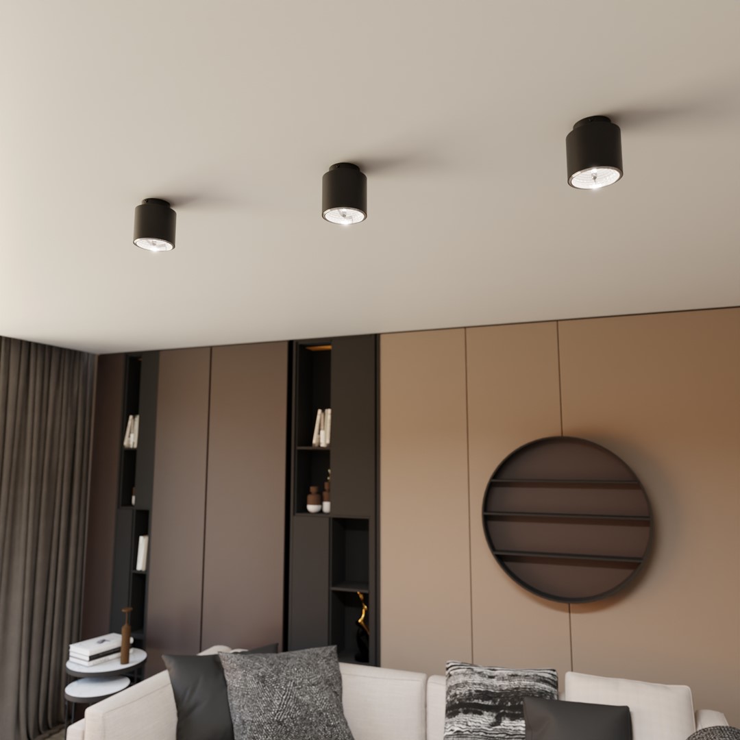 Emibig Stropna svjetiljka NANO 230V 12W MAX LED GU10 AR 111 Čelik Crna