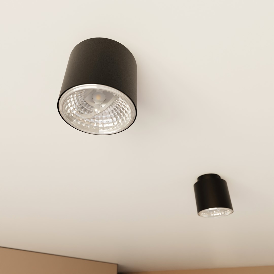 Emibig Stropna svjetiljka NANO 230V 12W MAX LED GU10 AR 111 Čelik Crna
