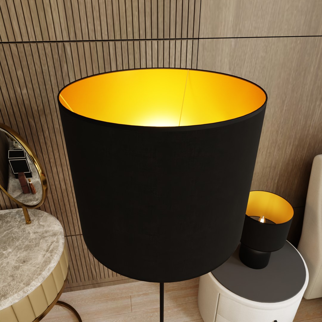 Emibig Podna lampa ASPEN 230V 15W MAX LED E27 Čelik/ Tkanina Crna