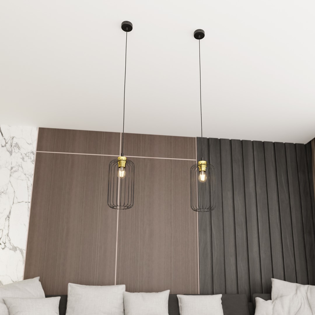 Emibig Visilica VANDER 230V 15W MAX LED E27 Čelik Crna/ Zlatna