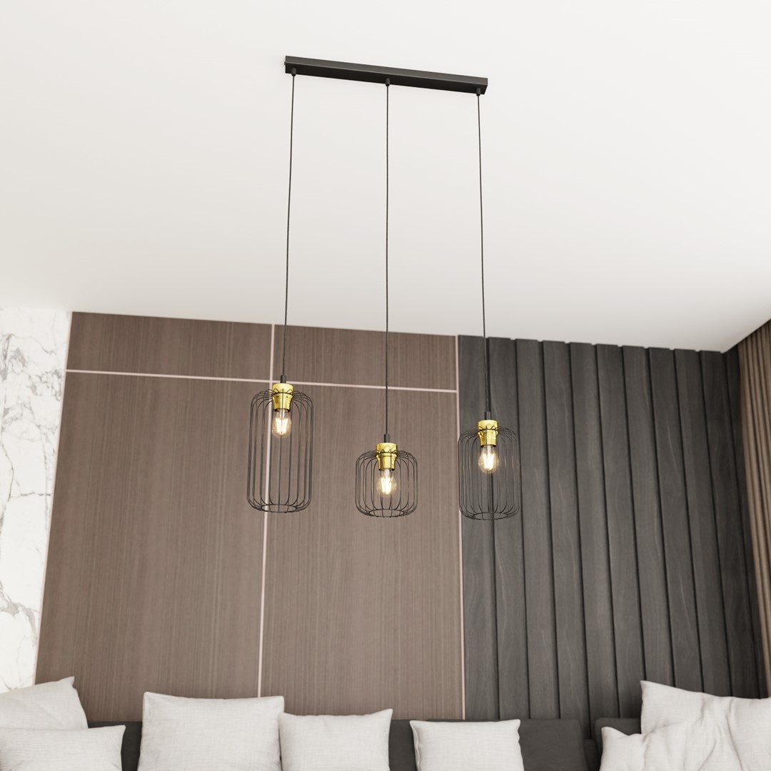 Emibig Visilica VANDER 230V 15W MAX LED E27 Čelik Crna/ Zlatna