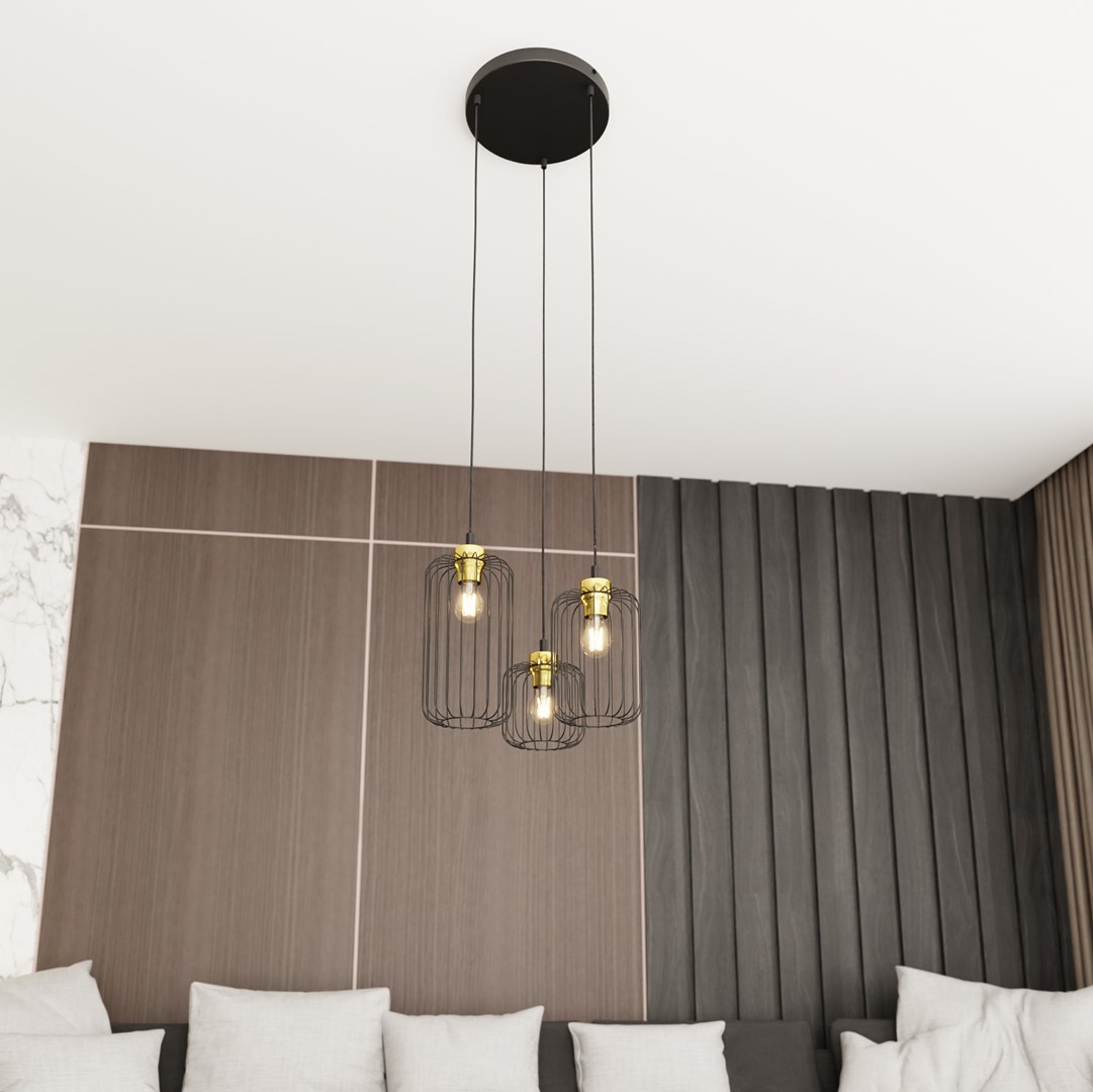 Emibig Visilica VANDER 230V 15W MAX LED E27 Čelik Crna/ Zlatna