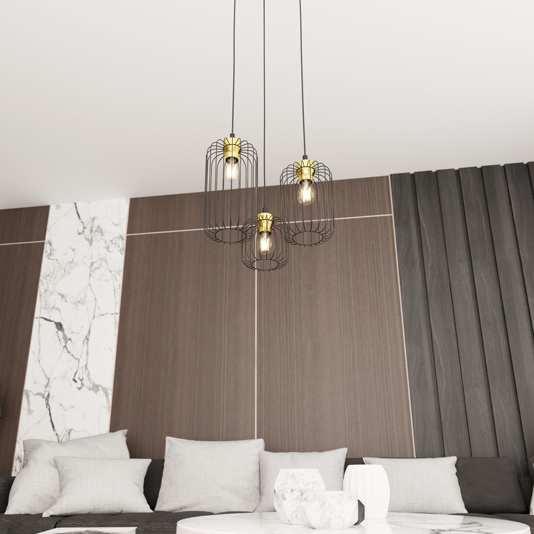 Emibig Visilica VANDER 230V 15W MAX LED E27 Čelik Crna/ Zlatna