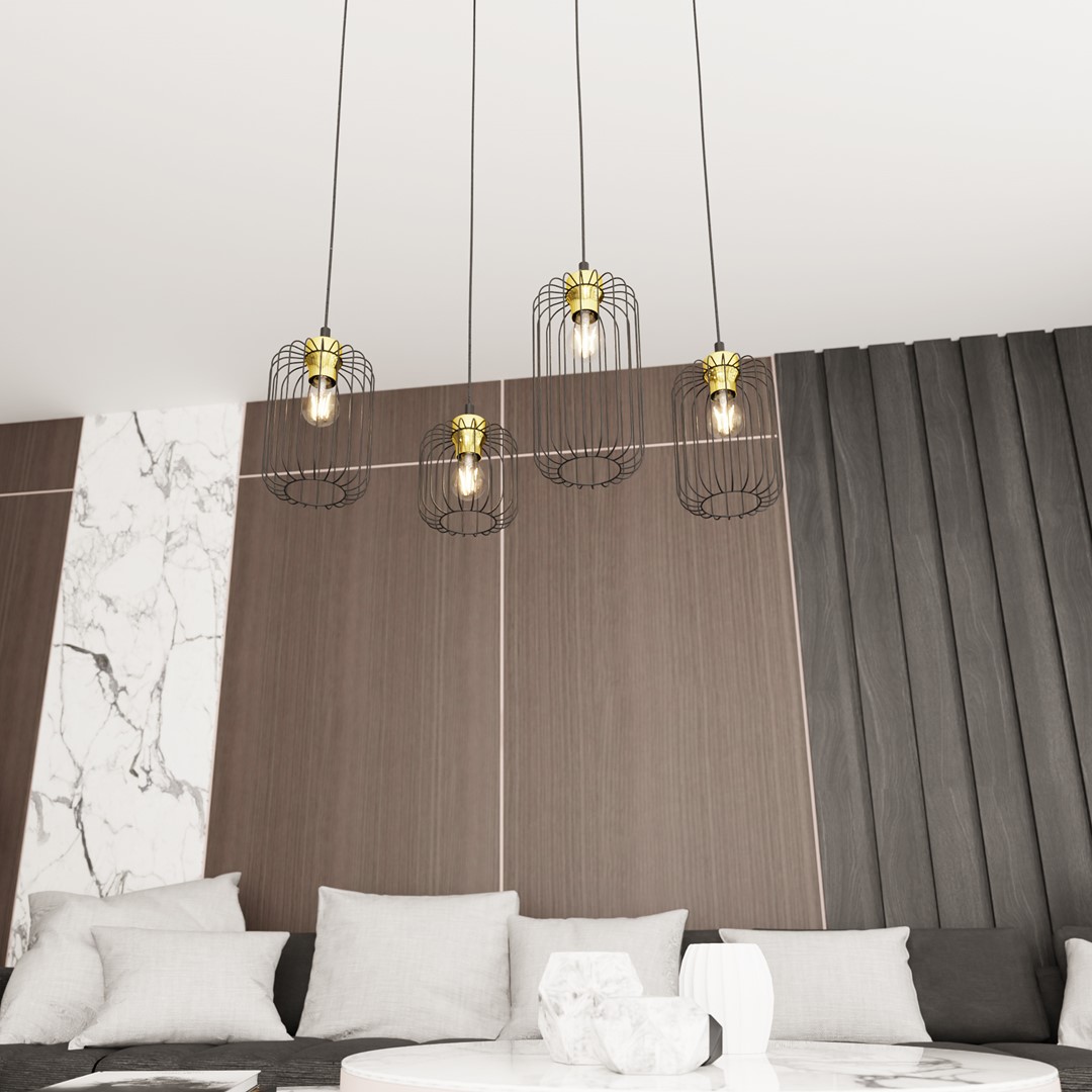 Emibig Visilica VANDER 230V 15W MAX LED E27 Čelik Crna/ Zlatna