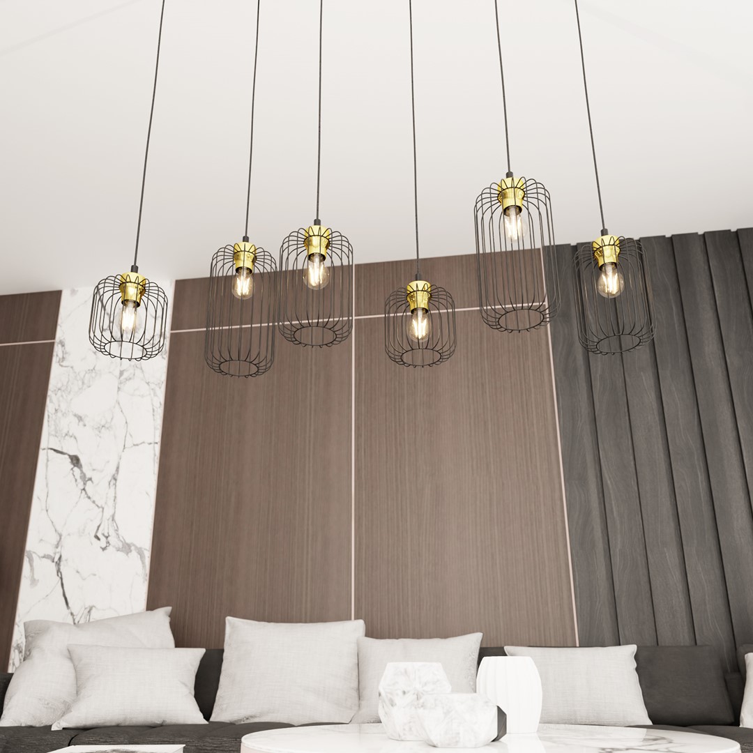 Emibig Visilica VANDER 230V 15W MAX LED E27 Čelik Crna/ Zlatna