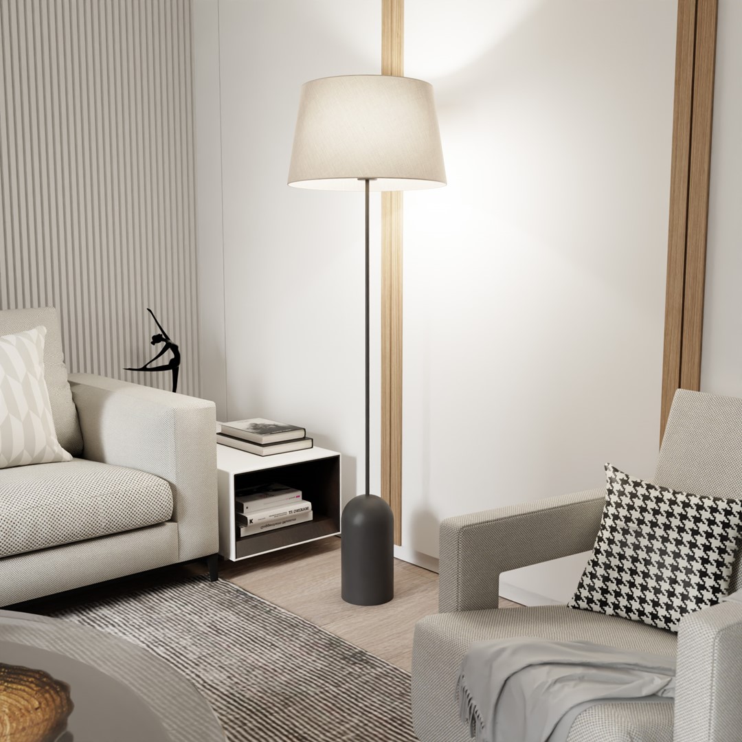 Emibig Podna lampa PEARL 230 V 15W MAX LED E27 Čelik/ Tkanina Crna