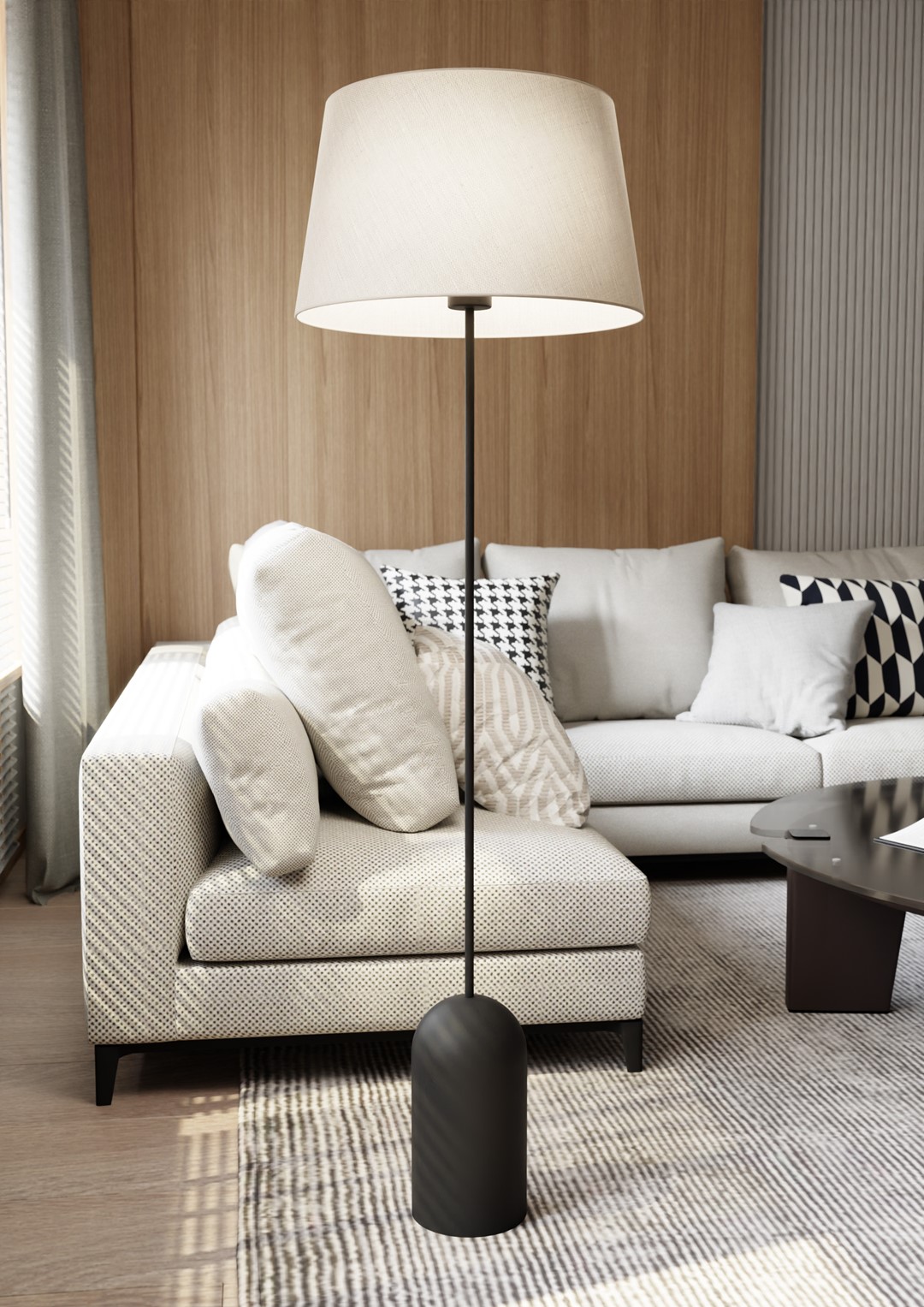 Emibig Podna lampa PEARL 230 V 15W MAX LED E27 Čelik/ Tkanina Crna