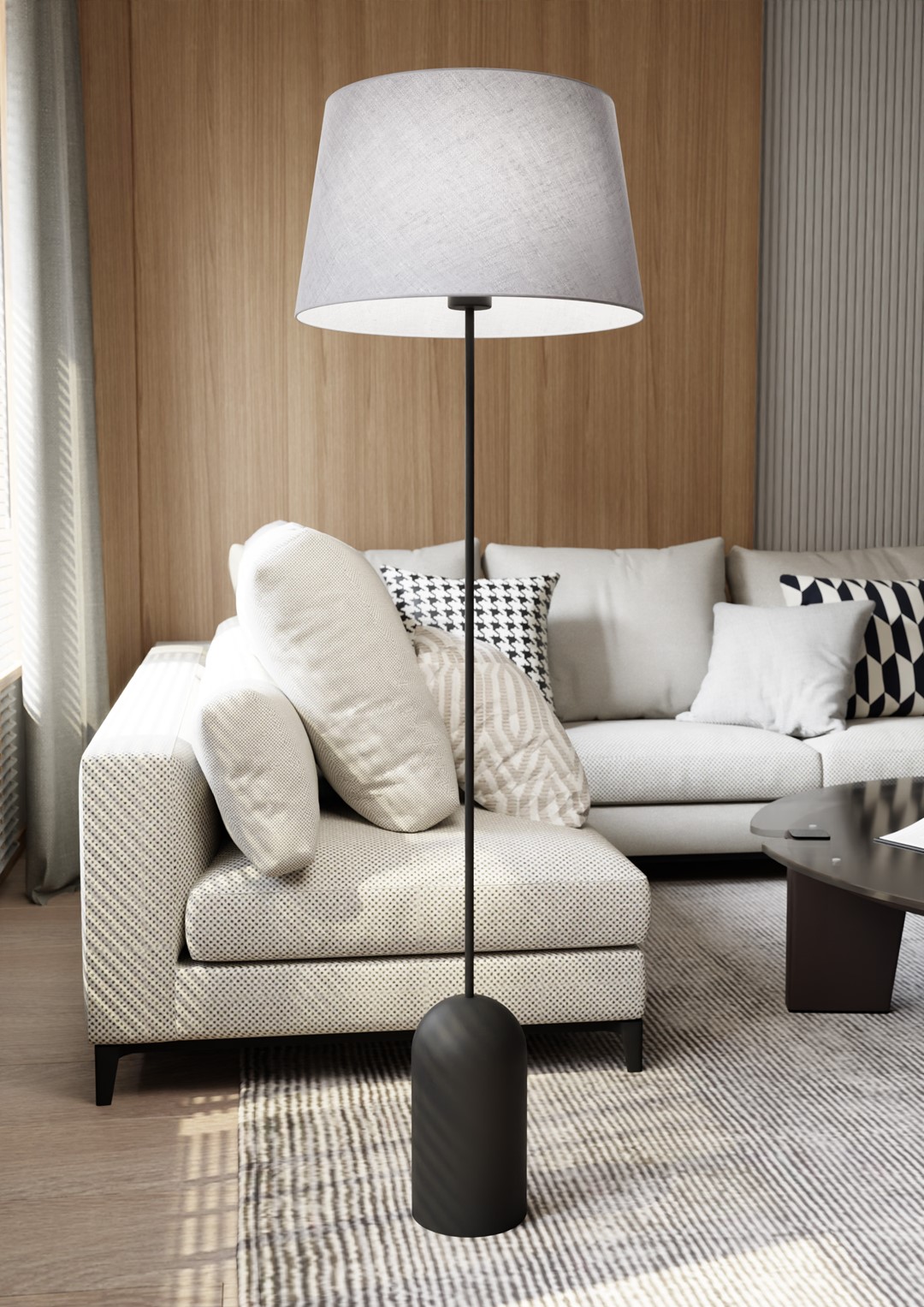 Emibig Podna lampa PEARL 230 V 15W MAX LED E27 Čelik/ Tkanina Crna