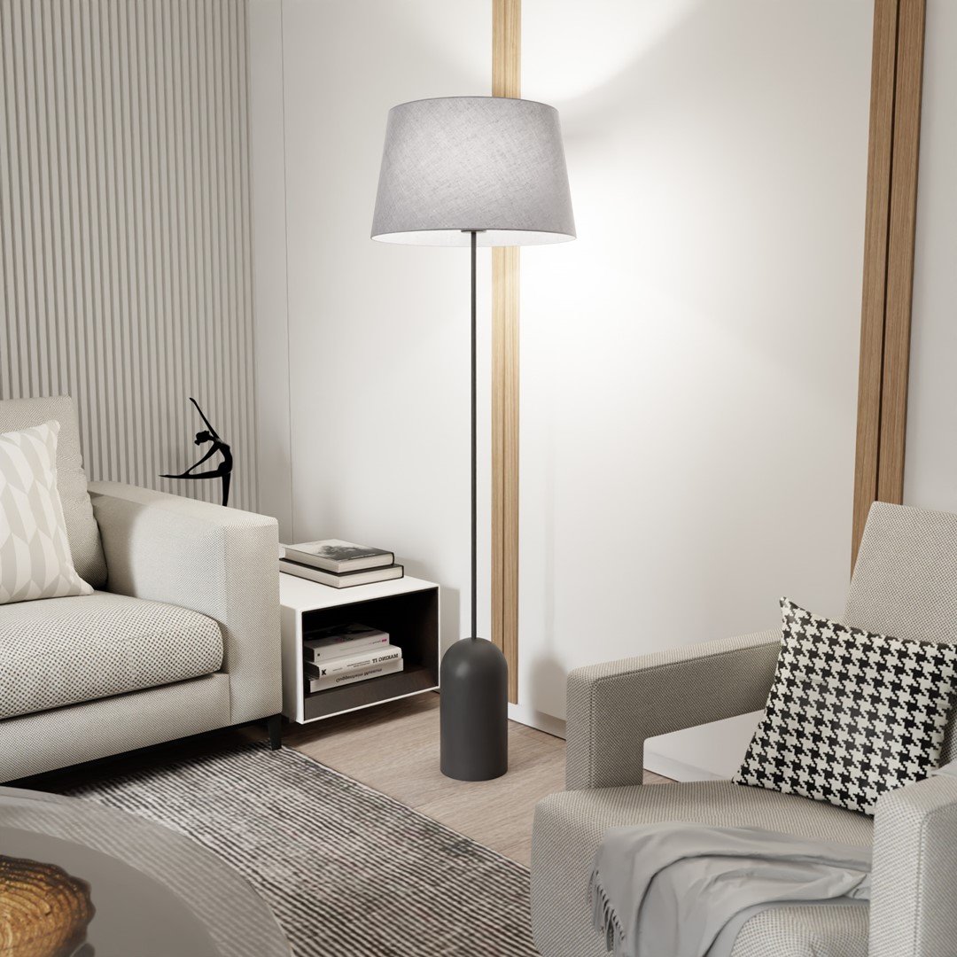 Emibig Podna lampa PEARL 230 V 15W MAX LED E27 Čelik/ Tkanina Crna