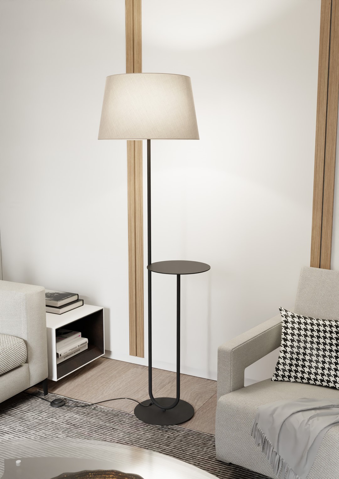 Emibig Podna lampa HOTEL 230 V 15W MAX LED E27 Čelik/ Tkanina Crna