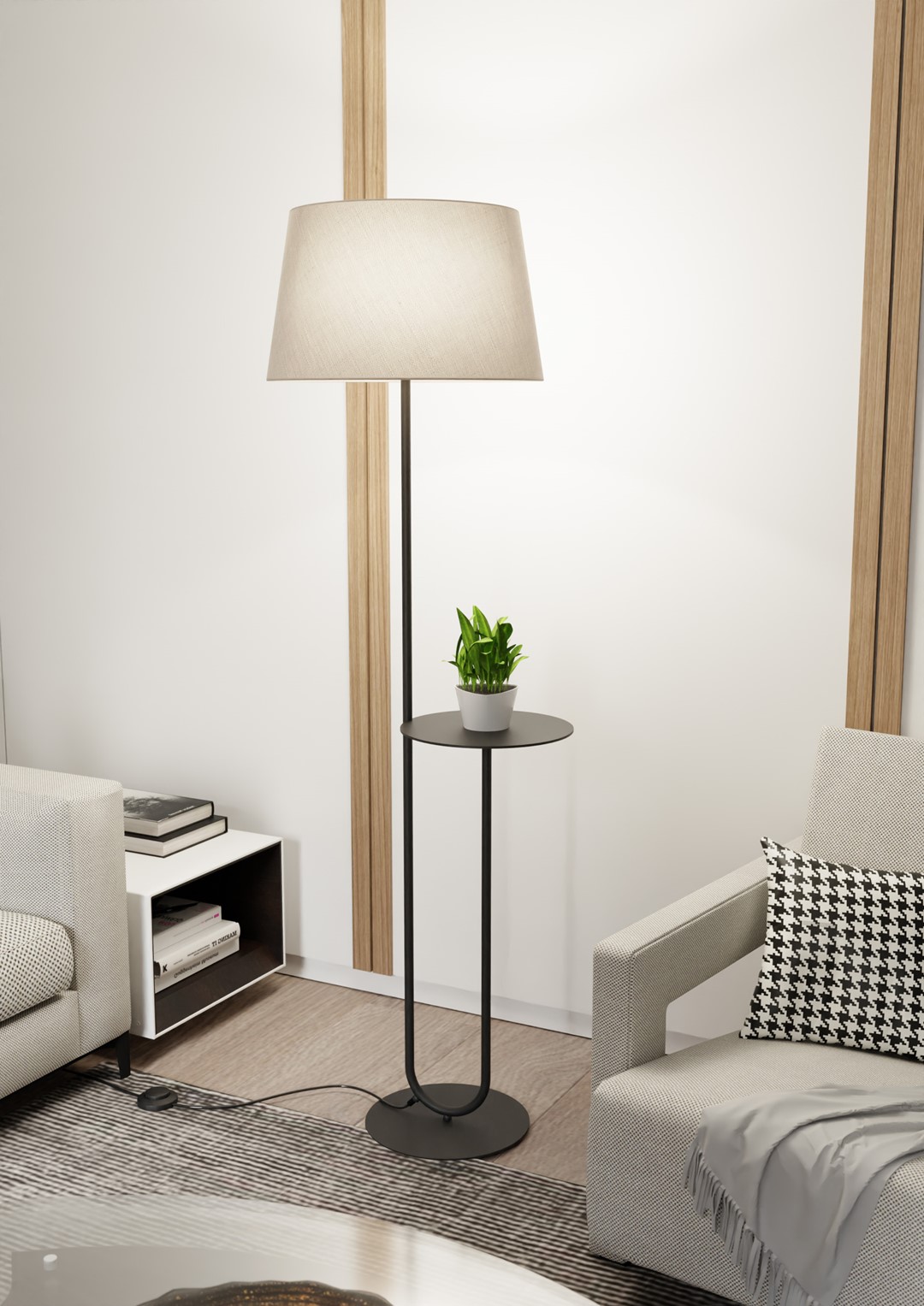Emibig Podna lampa HOTEL 230 V 15W MAX LED E27 Čelik/ Tkanina Crna
