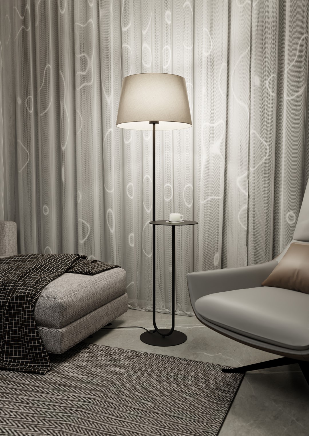 Emibig Podna lampa HOTEL 230 V 15W MAX LED E27 Čelik/ Tkanina Crna