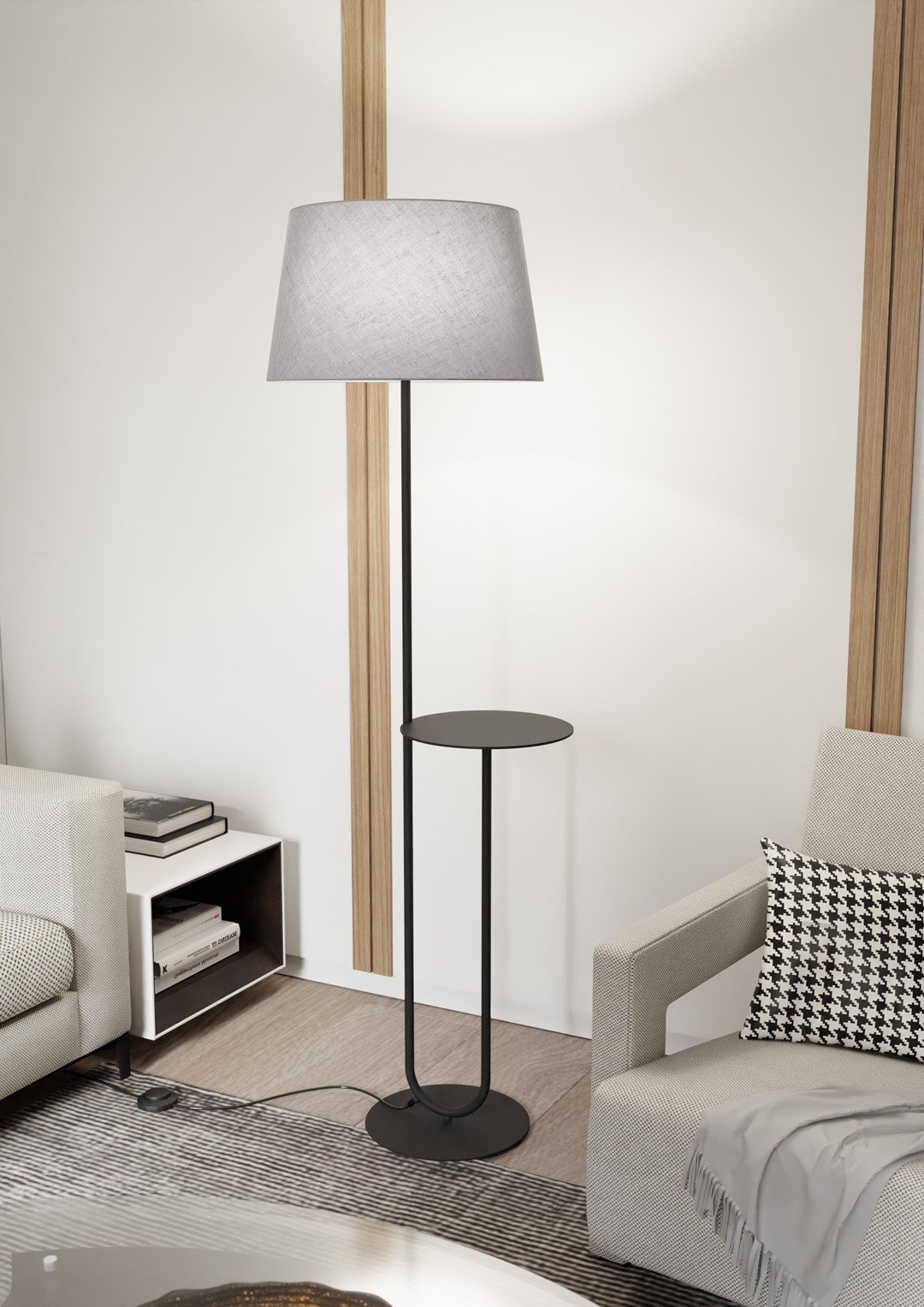 Emibig Podna lampa HOTEL 230 V 15W MAX LED E27 Čelik/ Tkanina Crna