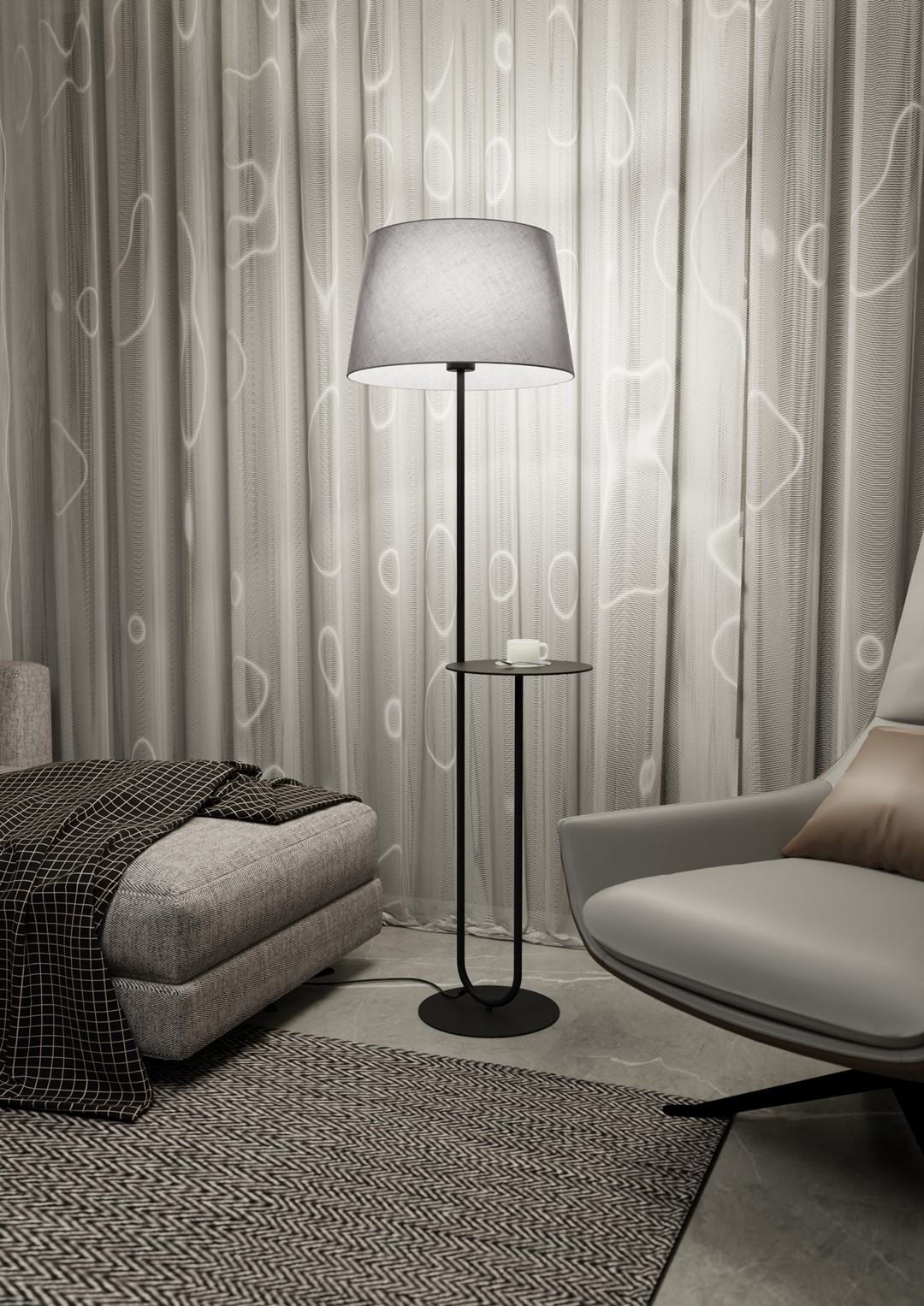 Emibig Podna lampa HOTEL 230 V 15W MAX LED E27 Čelik/ Tkanina Crna