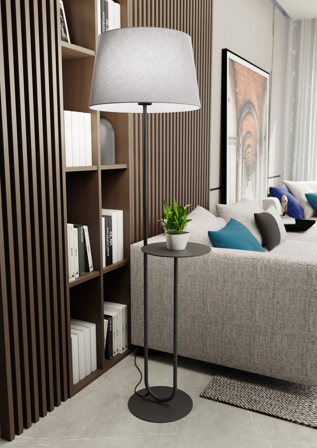 Emibig Podna lampa HOTEL 230 V 15W MAX LED E27 Čelik/ Tkanina Crna