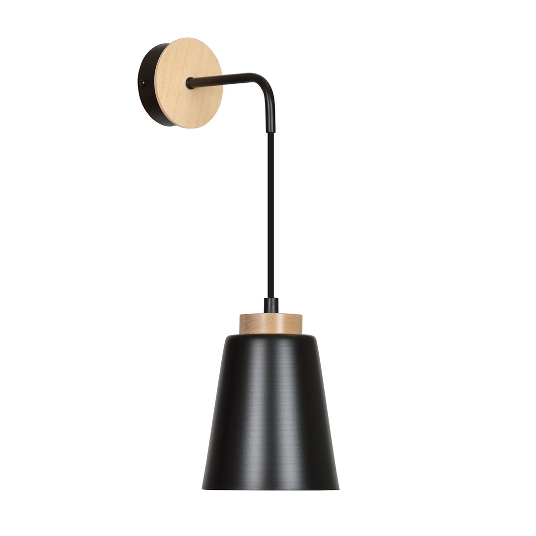 Emibig Zidna lampa BOLERO 230V 15W MAX LED E27 Čelik/ Drvo Crna