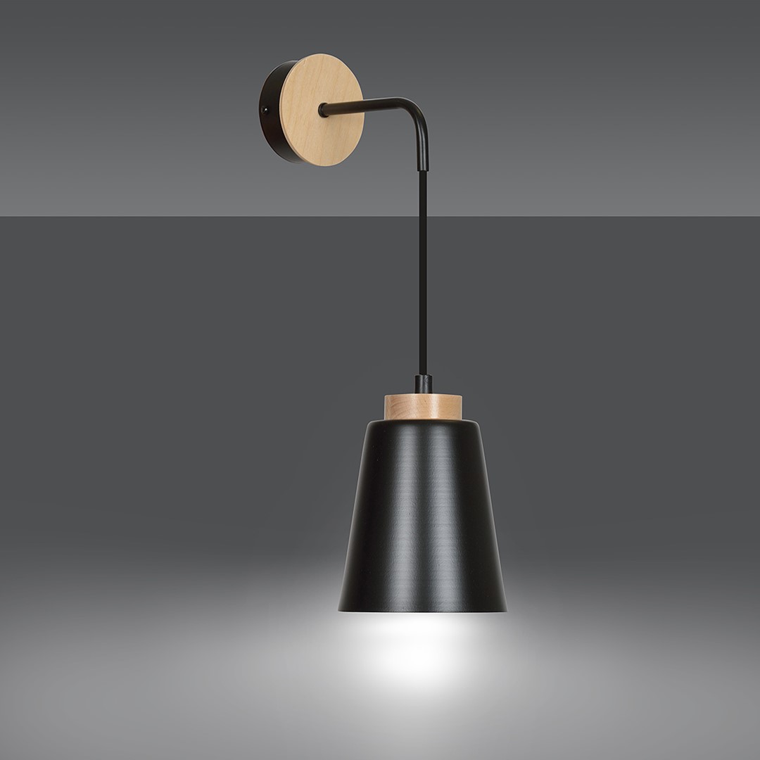 Emibig Zidna lampa BOLERO 230V 15W MAX LED E27 Čelik/ Drvo Crna