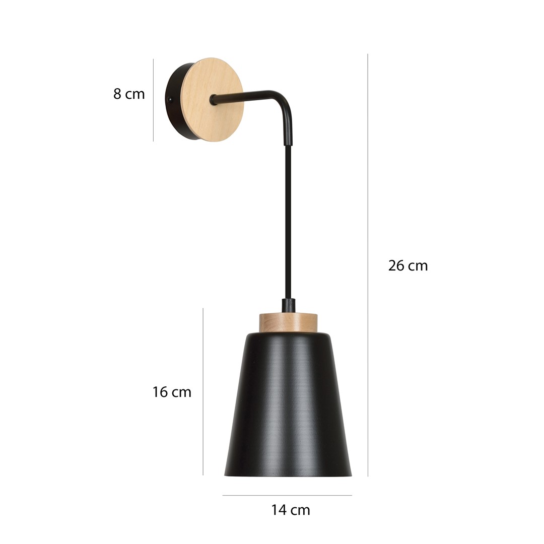 Emibig Zidna lampa BOLERO 230V 15W MAX LED E27 Čelik/ Drvo Crna