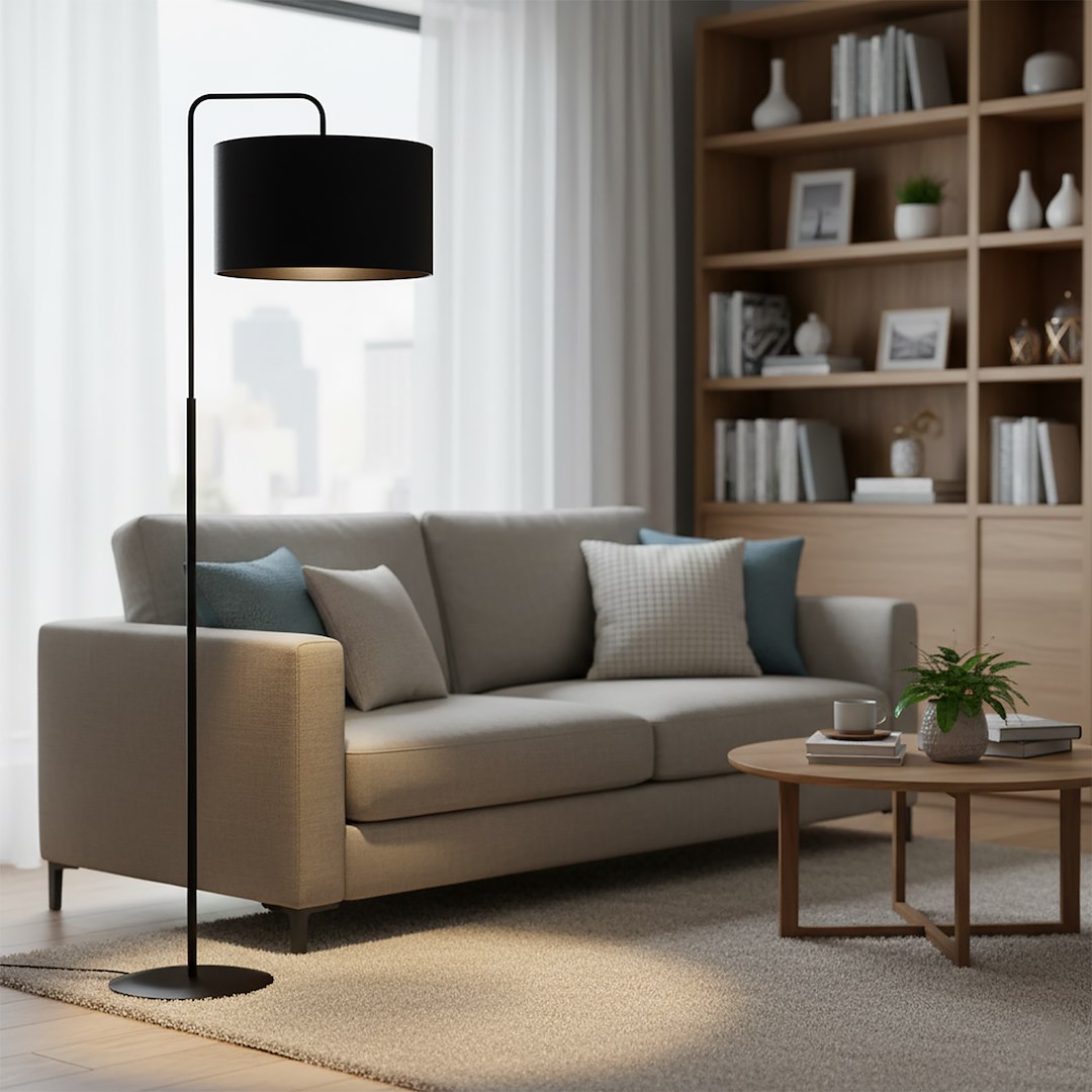 Emibig Podna lampa TRAPO 230V 15W MAX LED E27 Čelik/ Tkanina Crna