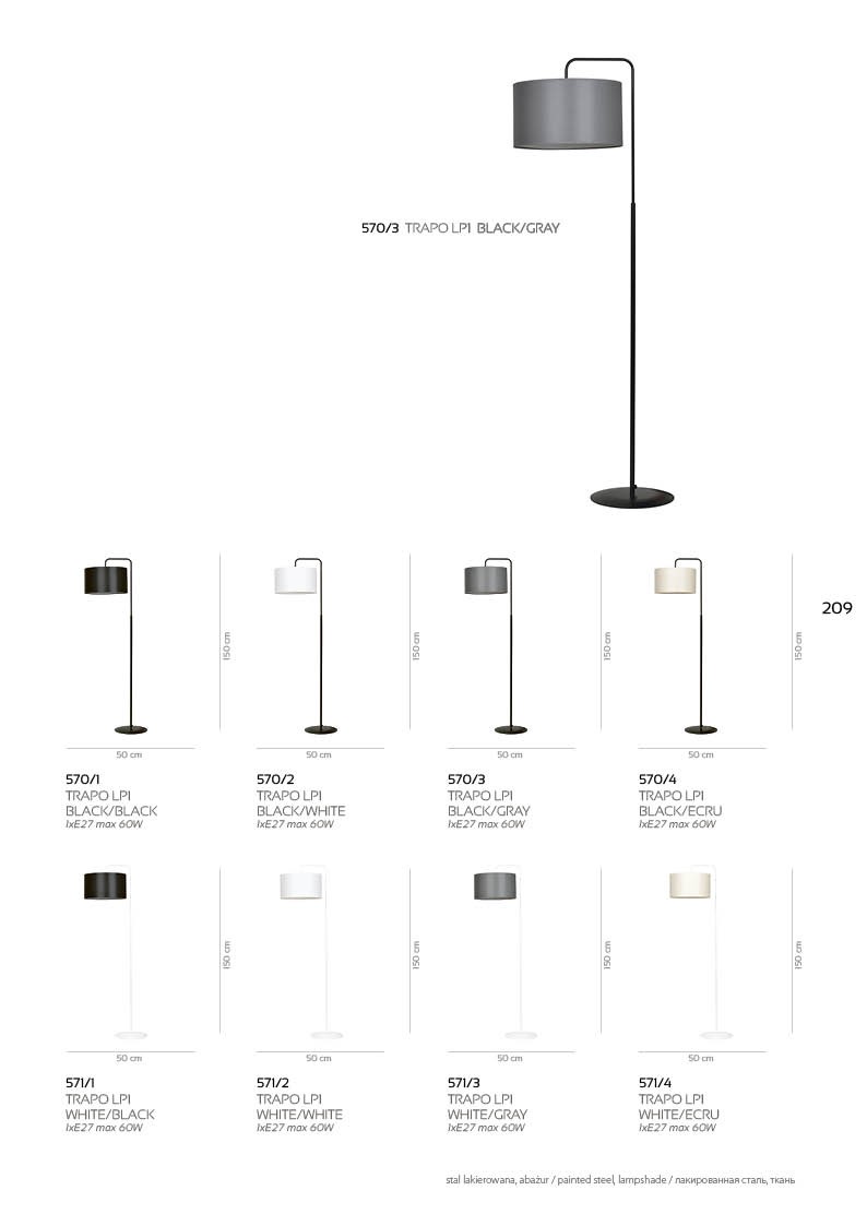 Emibig Podna lampa TRAPO 230V 15W MAX LED E27 Čelik/ Tkanina Crna