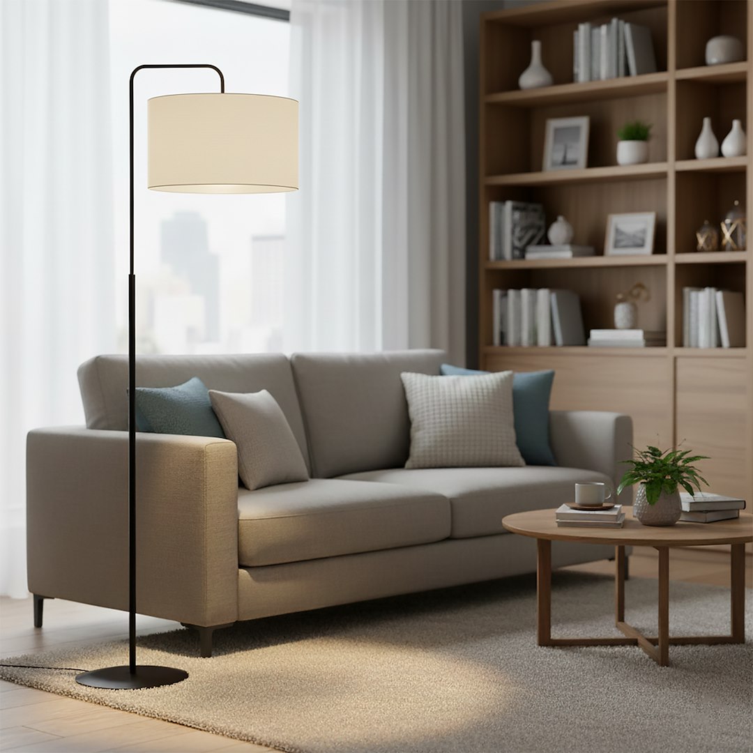 Emibig Podna lampa TRAPO 230V 15W MAX LED E27 Čelik/ Tkanina Crna