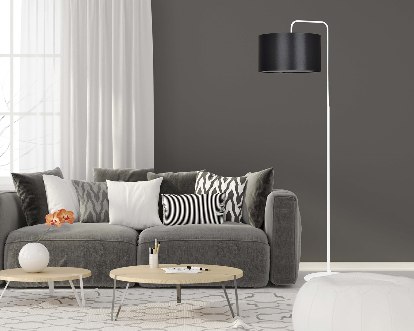 Emibig Podna lampa TRAPO 230V 15W MAX LED E27 Čelik/ Tkanina Bijela