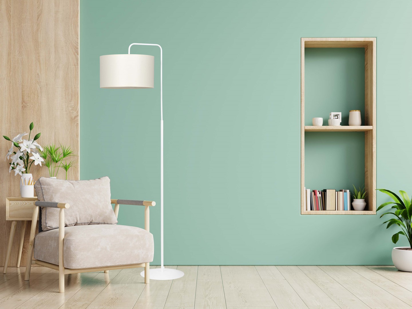 Emibig Podna lampa TRAPO 230V 15W MAX LED E27 Čelik/ Tkanina Bijela
