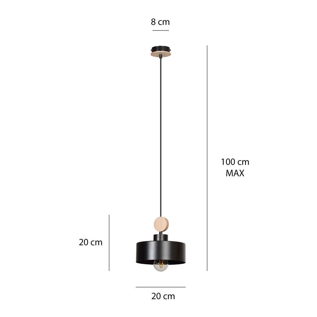 Emibig Visilica TUNISO 230V 15W MAX LED E27 Čelik/ Drvo Crna