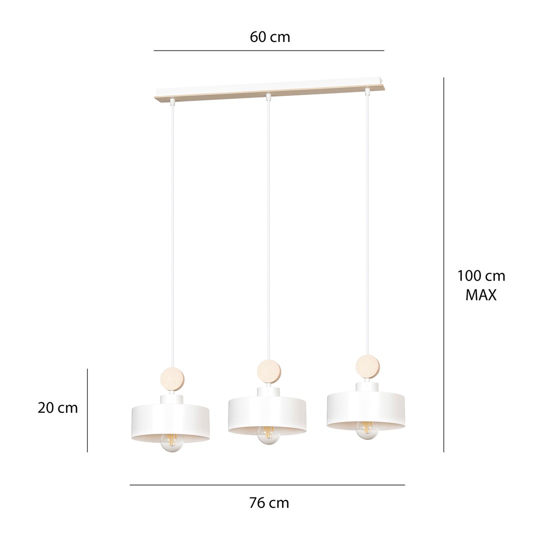 Emibig Visilica TUNISO 230V 15W MAX LED E27 Čelik/ Drvo Bijela