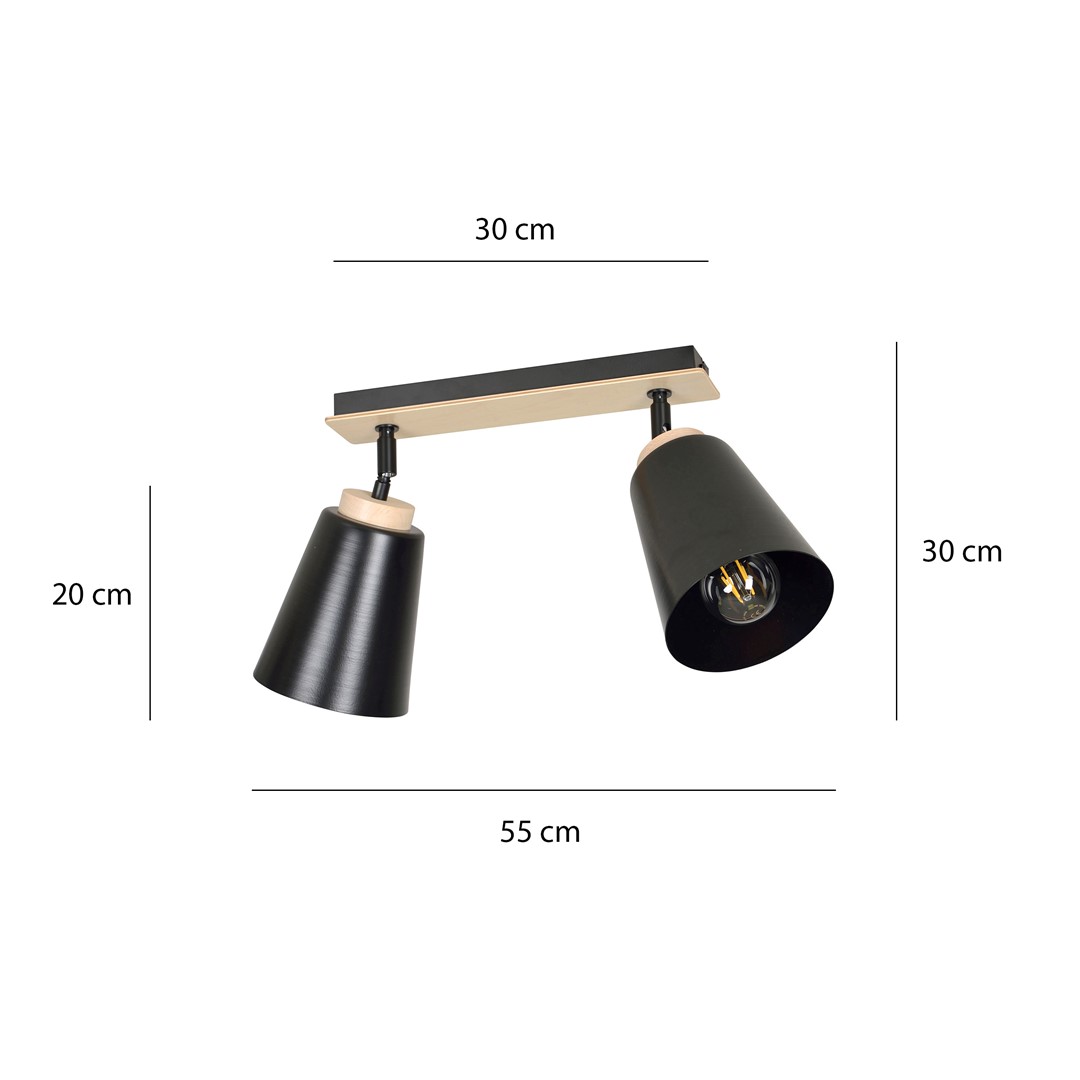 Emibig Stropna svjetiljka ATLAS 230V 15W MAX LED E27 Čelik/ Šperploča Crna