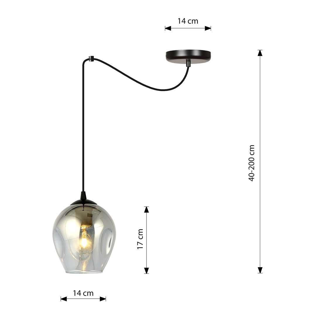 Emibig Visilica LEVEL 230V 15W MAX LED E27 Čelik/ Staklo Crna