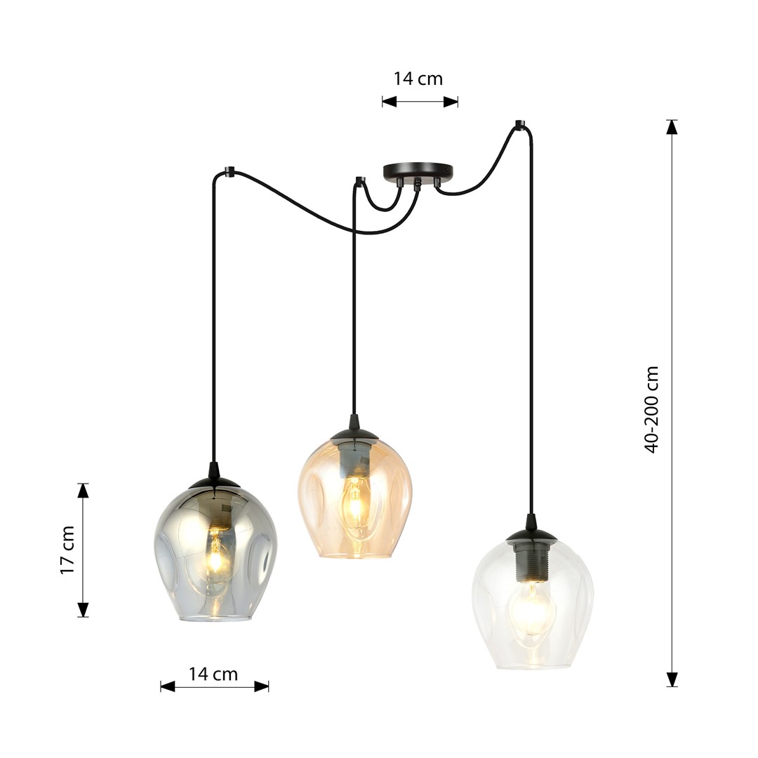 Emibig Visilica LEVEL 230V 15W MAX LED E27 Čelik/ Staklo Crna