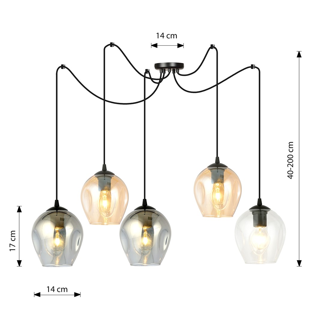 Emibig Visilica LEVEL 230V 15W MAX LED E27 Čelik/ Staklo Crna