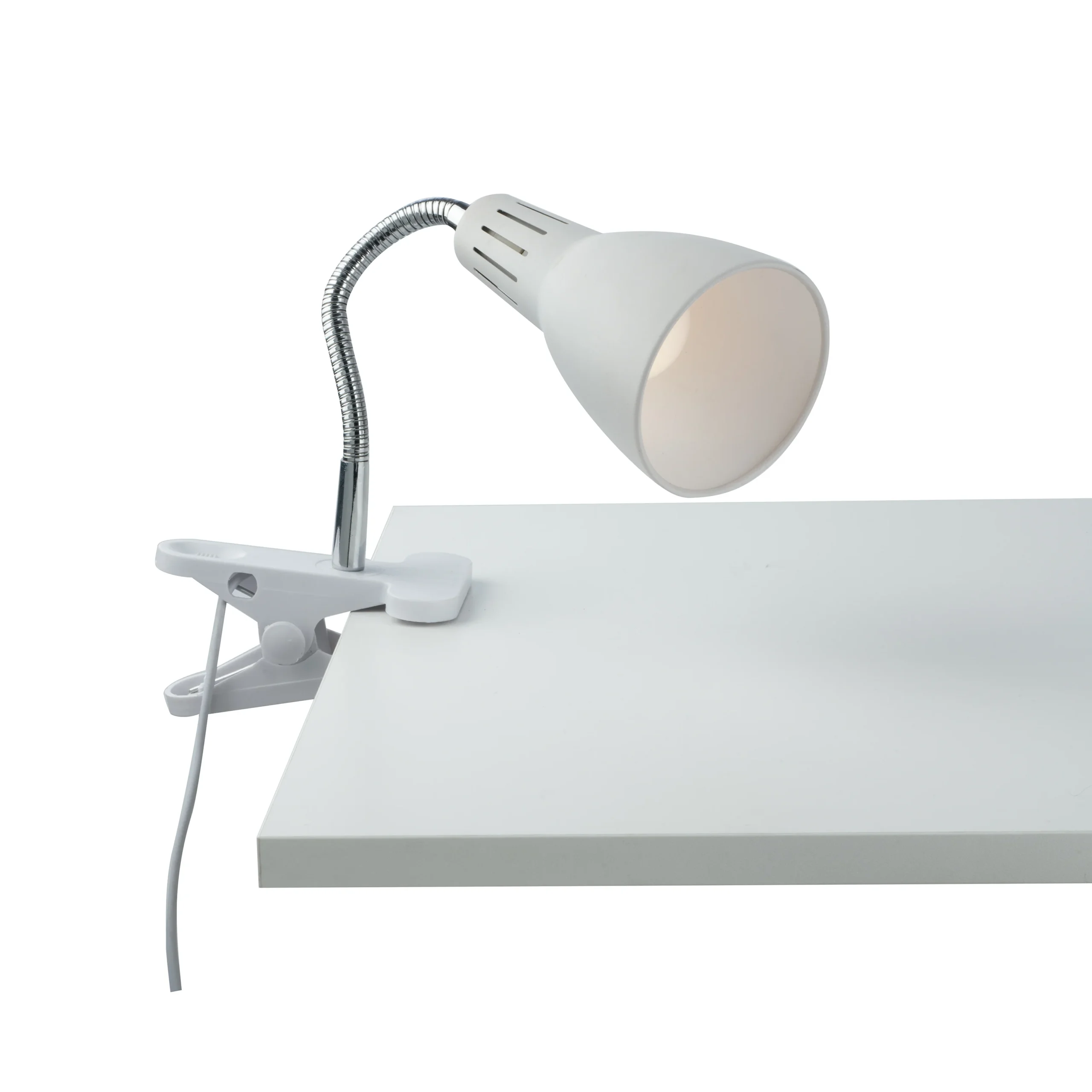 Luce Design Stolna lampa s kopčom LOGIKO 1XE14 + kabel (120cm) Metal Bijela
