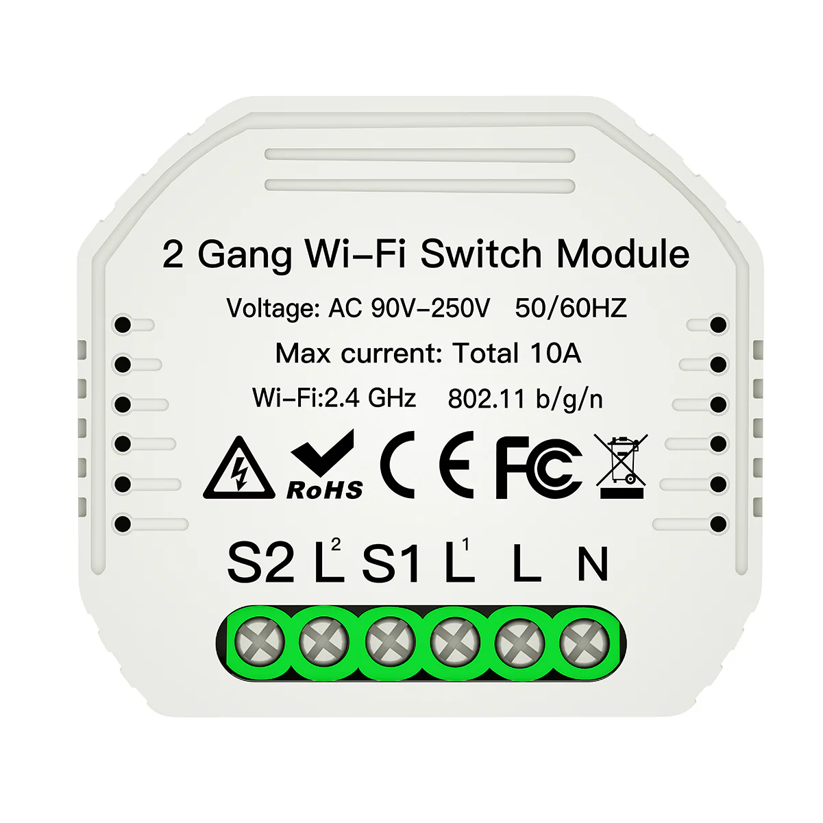 Pametni WiFi prekidač s 2 kanala 230 V/10 A 2.4 GHz WiFi Plastika Bijeli